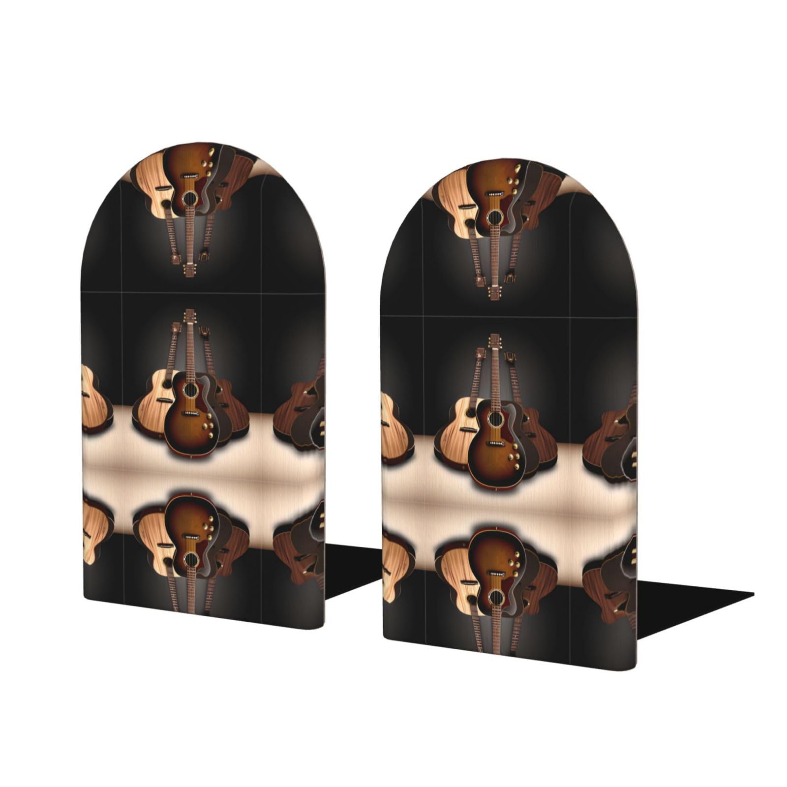 Guitar Stylish Bookends with Full-Print Design Durable Wooden and Metal Bookend Set for Home, Office