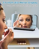 Vista 7 de SZELAM Reloj despertador de proyección, relojes de espejo digital de 7.4 pulgadas, con proyector giratorio de 180°, luz nocturna RGB, puerto