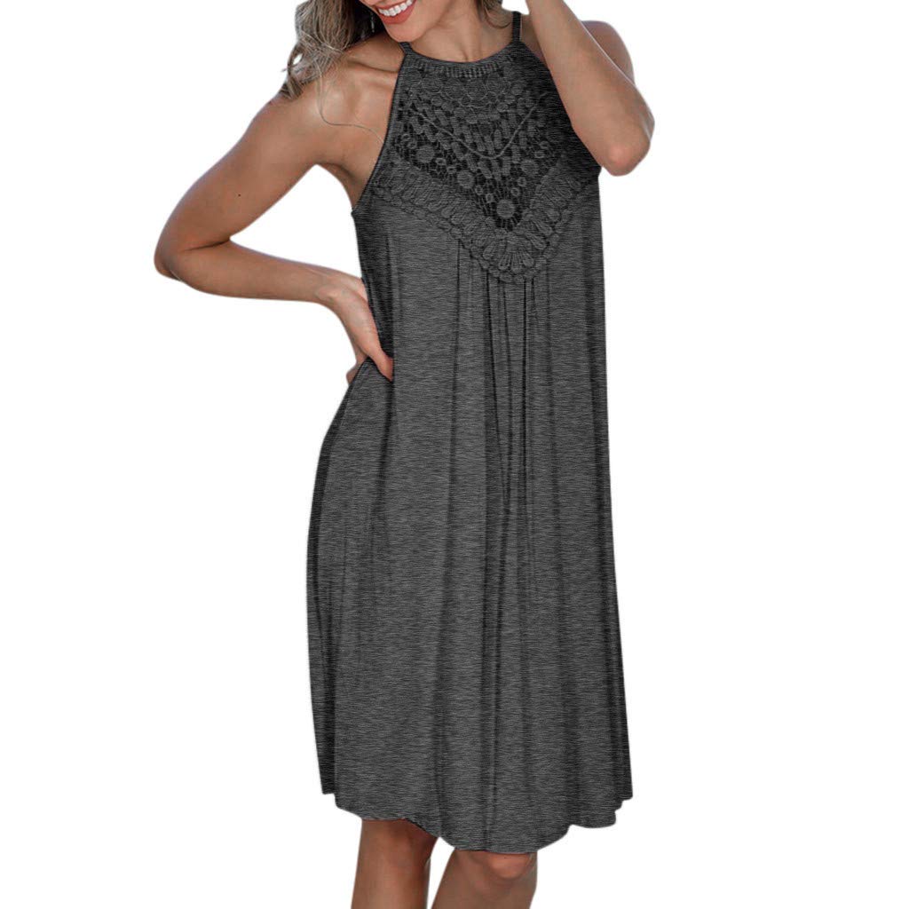 LILICAT_kleider Damen Rundhalsausschnitt Ärmellos Knielang Partykleid Einfarbig Elegant Strandkleid Freizeit Lose Sommerkleid Neckholder Floral Brautjungfern Abendkleid Midikleid