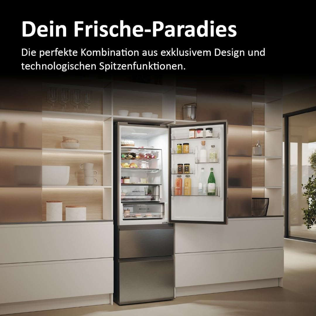 Haier Kühl-Gefrierkombination 3D 60 Serie 5 HTW5618DNMG | 1,85m, No Frost, Ergonomische Gefrierschubladen, Mit Gefrierfach freistehend, Fassungsvermögen 360L, Wi-Fi, Smarte Kühlfächer