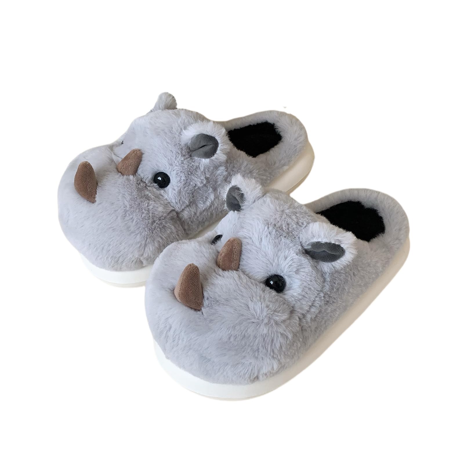 Gaolinci 3D Cartoon Rhino Cotton Slippers, Indoor Warm Slippers for Women, Comfortable Lining and Non-Slip Sole