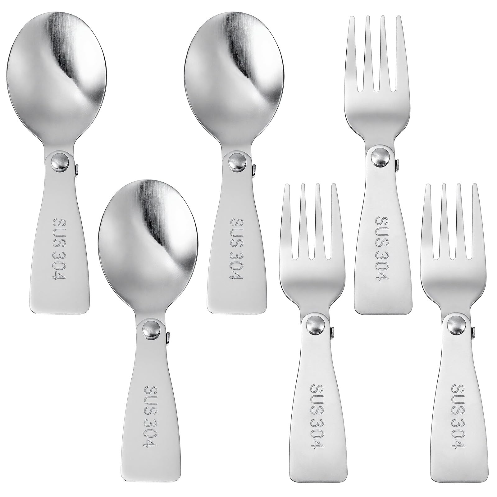 Mabor 6 PCS Folding Spoon and Fork Set, Stainless Steel Foldable Utensils for Food Jar Lunch Box Travel Camping Picnic Outdoor Dining Accessories, Silver