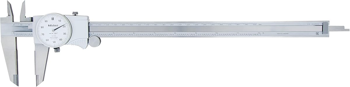 Mitutoyo 505-747 D12"TXW Dial Caliper, OD Carbide, 0.1"/Rev, 0"-12", 0.001" | Ultra-smooth sliding, shock protection, measures outside/inside dimensions and depths & steps, 0.1" pitch per revolution