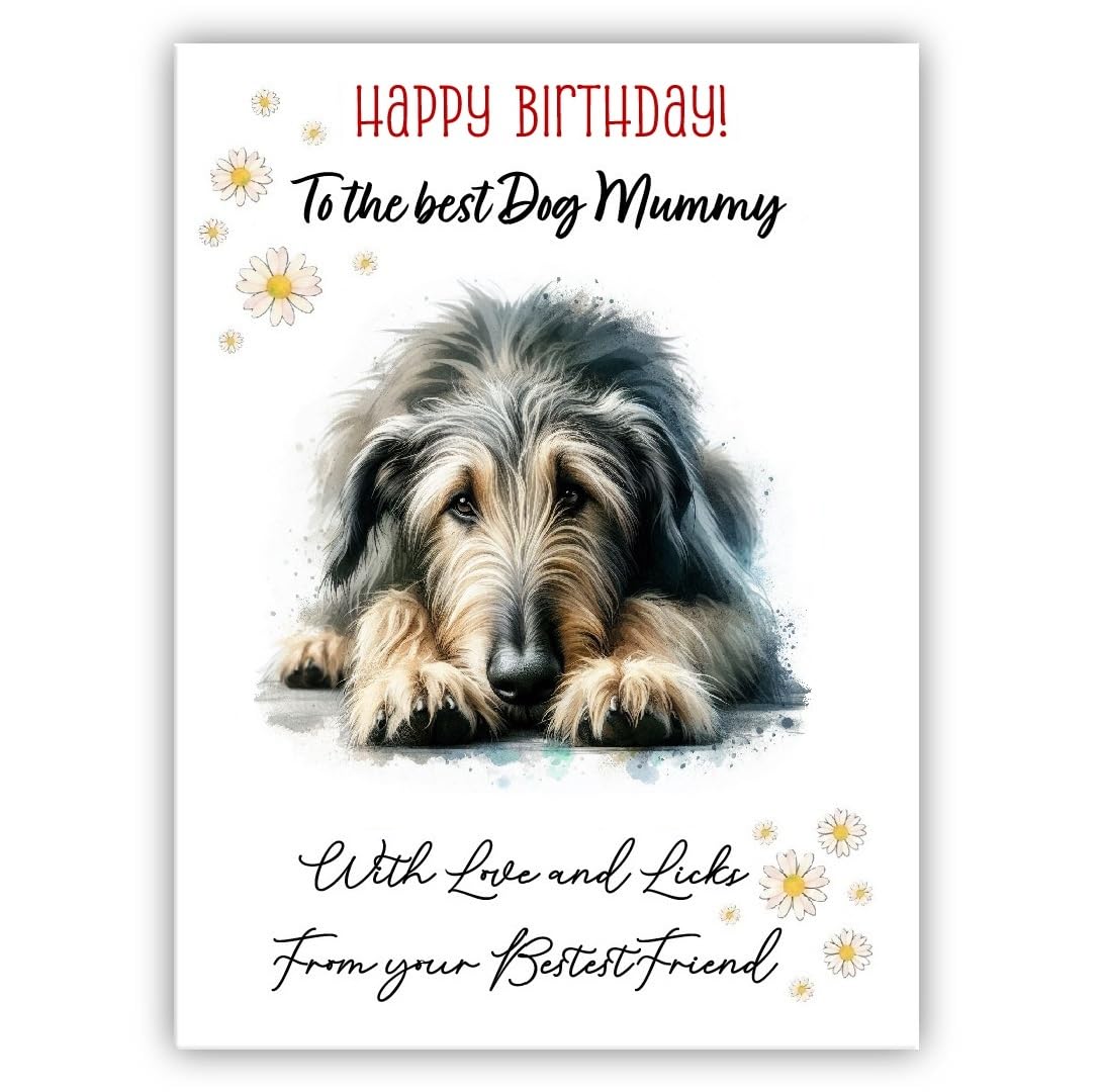 Birthday Card From the Dog to mum, mummy, mother – Multiple Breeds Available – Cute & Funny Pet Birthday Card – Dogs Lover Gift (• Irish Wolfhound)