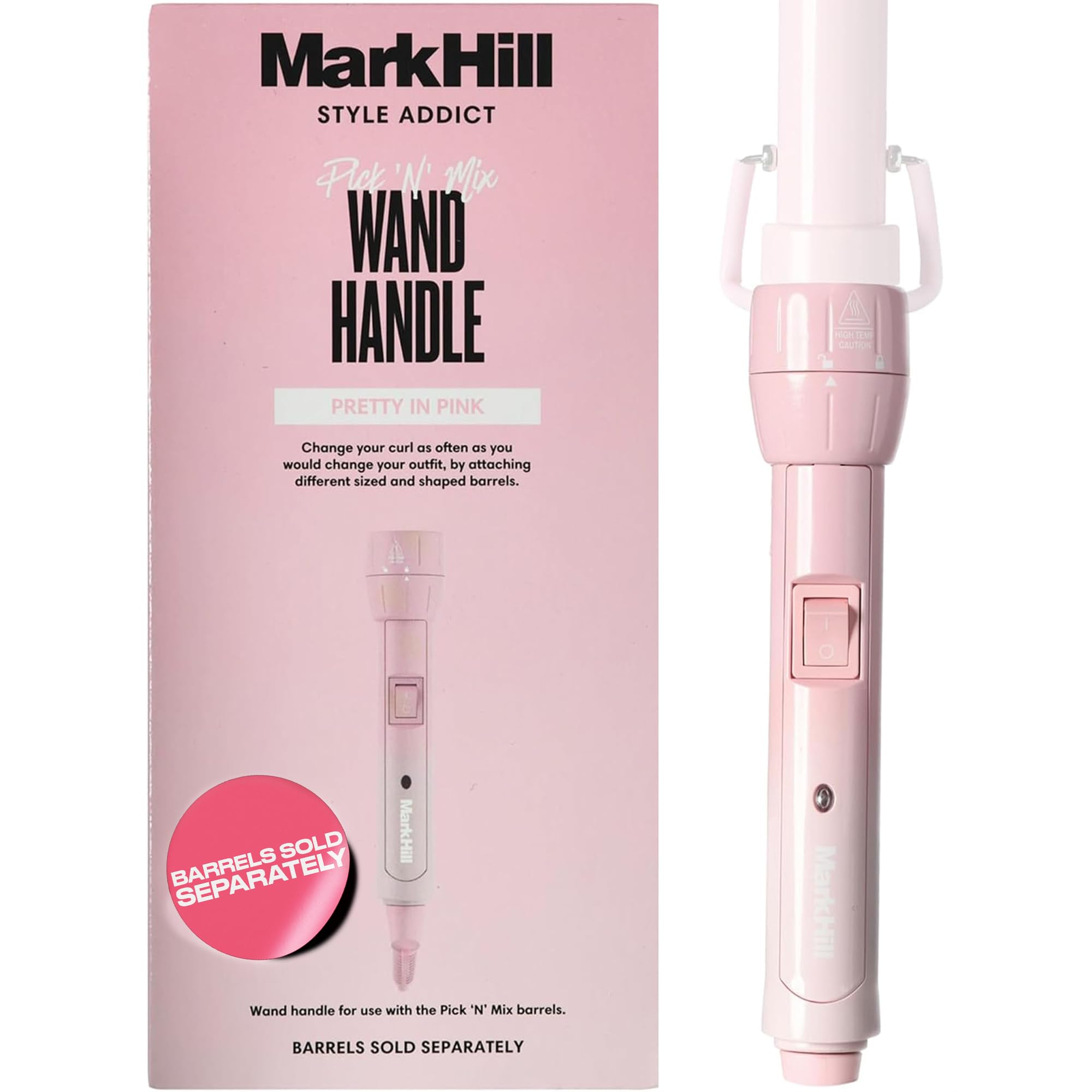 Mark Hill Pick 'N' Mix Interchangeable Curling Wand Handle - Pink (Barrel Sold Separately), Pink, White
