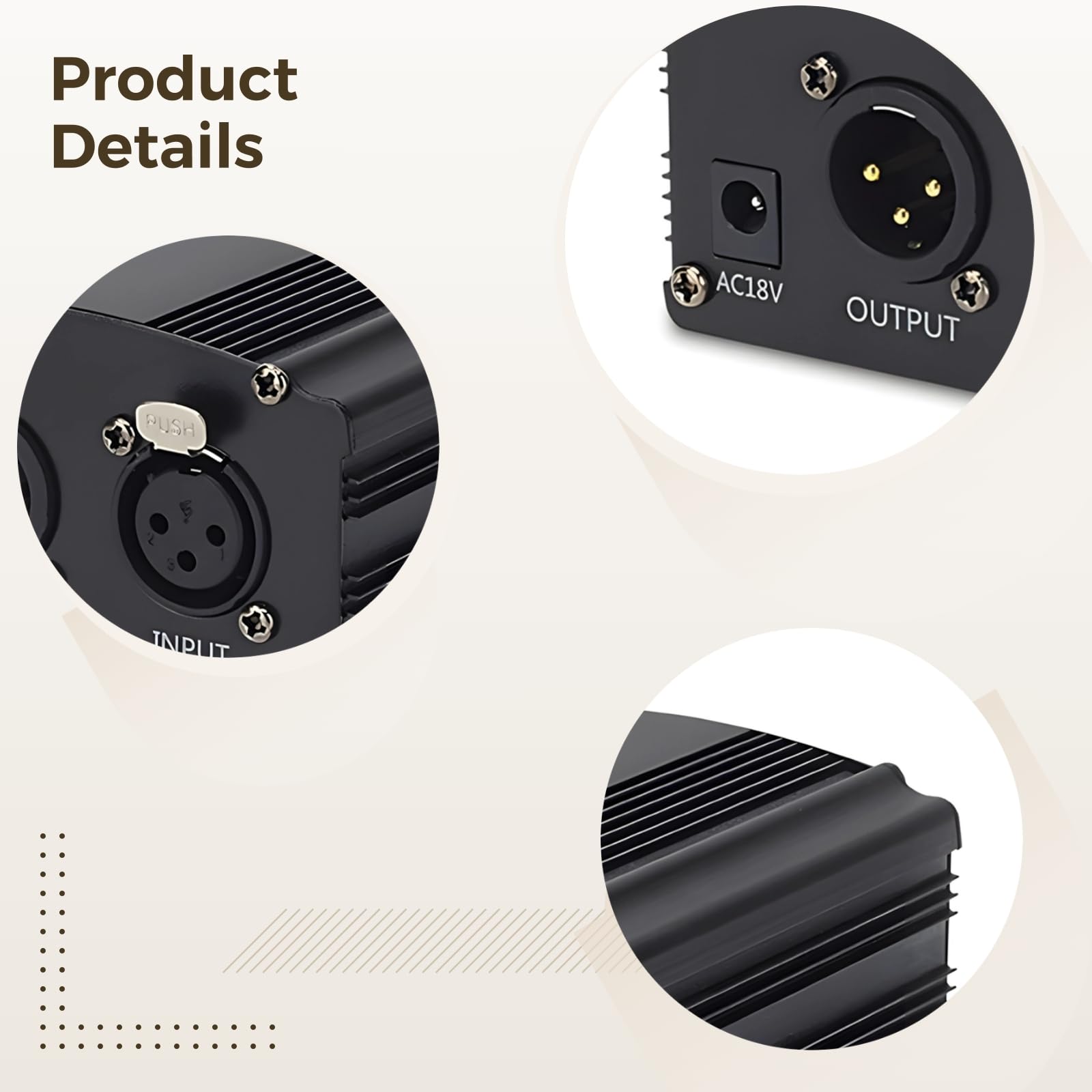Fuente de alimentación Phantom de 48 V para micrófonos, alimentación USB, entrada/salida XLR, reducción de ruido, estabilizador de ganancia, diseño portátil para un rendimiento de audio claro