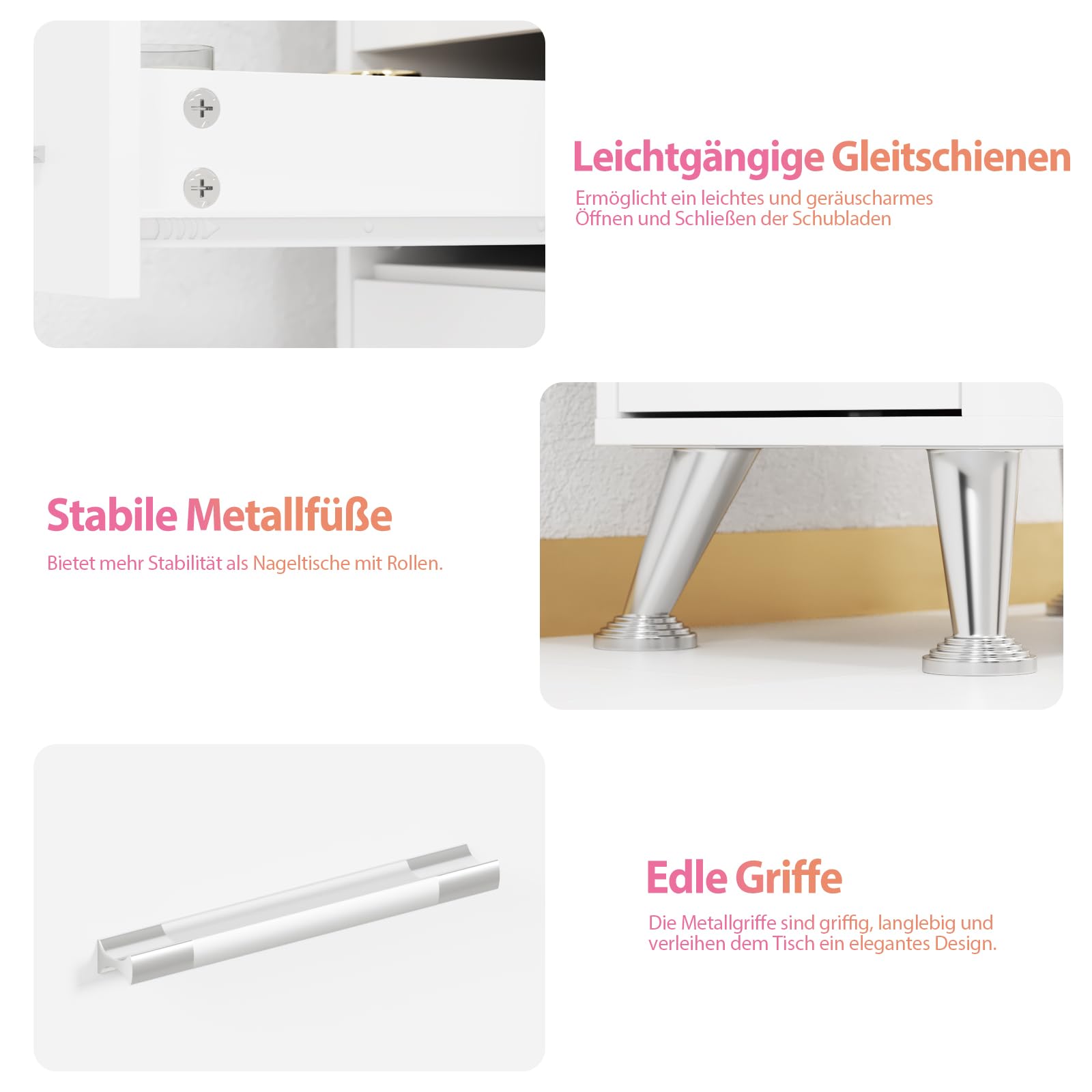Nageltisch mit Staubabsaugung und Glasplatte, Manikürtisch mit 3 Schubladen, 3 Schränken, 4-Stufigem Glasdisplay, Handauflage und Staubsaugerbeuteln, Profi Nagelstudio Tisch für Maniküre, Weiß