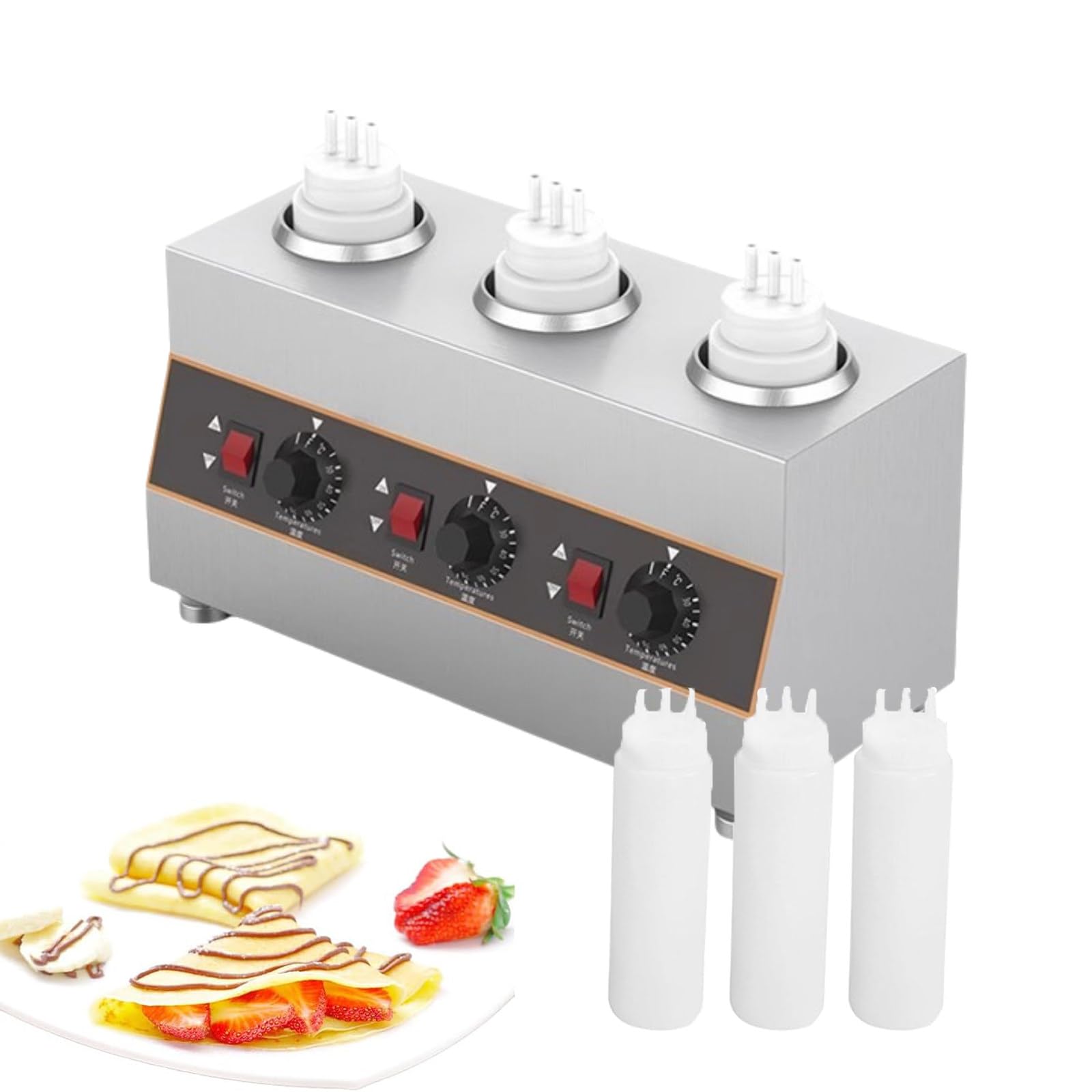 Calentador Comercial De Chocolates, Calentador Eléctrico De Botellas para Salsa De Chocolate Caliente, Dispensador De Queso para Nachos, 650-2600ml, Temperatura Ajustable 30-85℃ / 86-185℉ 3网格