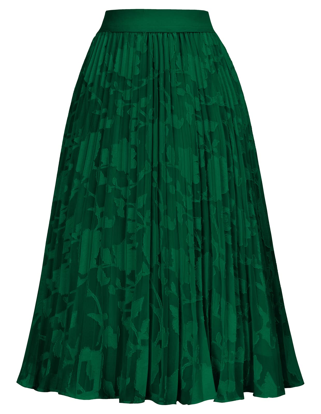 GRACE KARIN Women's Vintage Skirts A-line Pleated Flared Chiffon Skirts Floral Lace Green L
