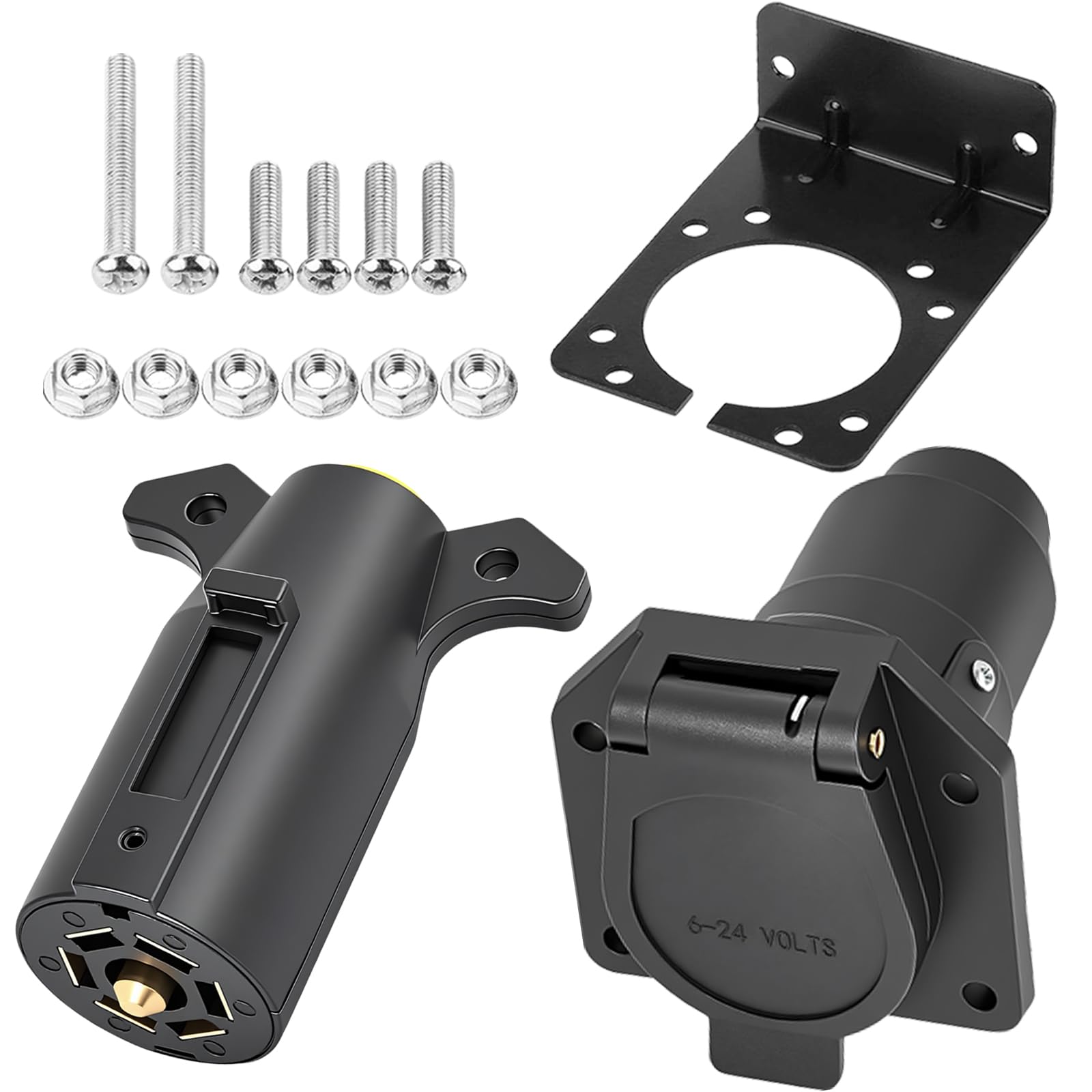 7 Way Trailer Connector Kit, 7 Pin Plug &amp; Socket with Mounting Bracket
