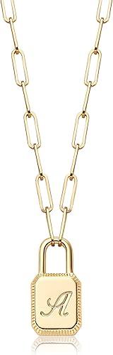 VACRONA - Collar de 18 quilates con inicial de oro, chapado en oro, con cierre de capa, collar con monograma grabado, letras del abecedario