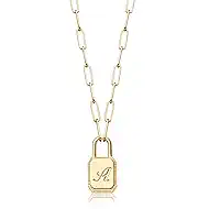 VACRONA Dainty Gold Lock Initial Necklace 18K Gold Plated Initial Padlock Layered Lock Necklace Personalized Monogram Old English Engraved Alphabet Symbol Custom Letter Necklace