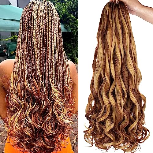 Xtrend 22 Inch 8 Packs French Curls Braiding Hair Pre Stretched Loose Wave Bouncy Braiding Hair Curly For Yaki Texture Precurled Curls Synthetic Hair Extensions For Women(22Inch,27M30#)