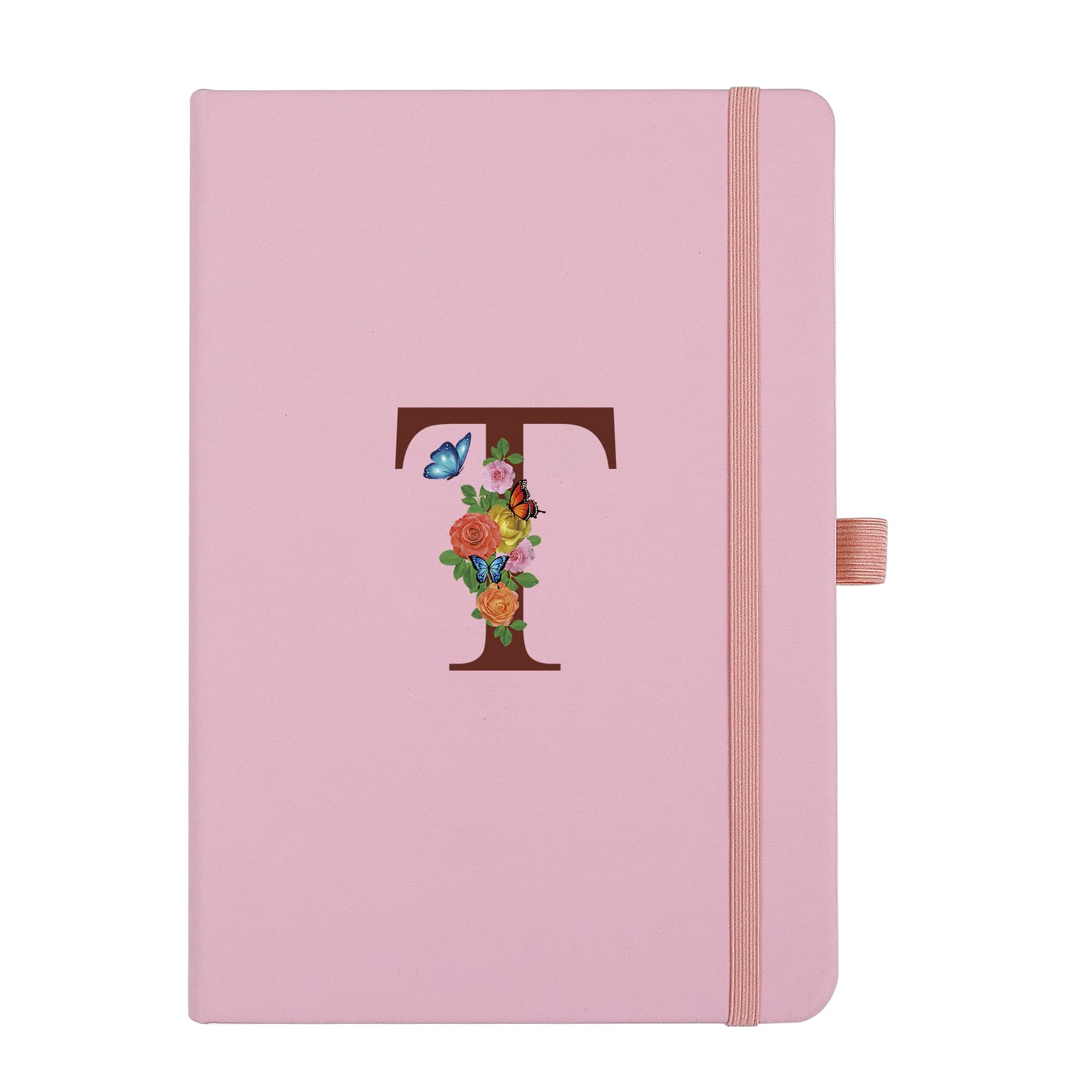 Pink Notebook for Women, 5.7"X8.3" A5 Journal Notebook with Letter T, Dual-Sided Writing Notebook with Dividers, Cute Leather Journal for Work,