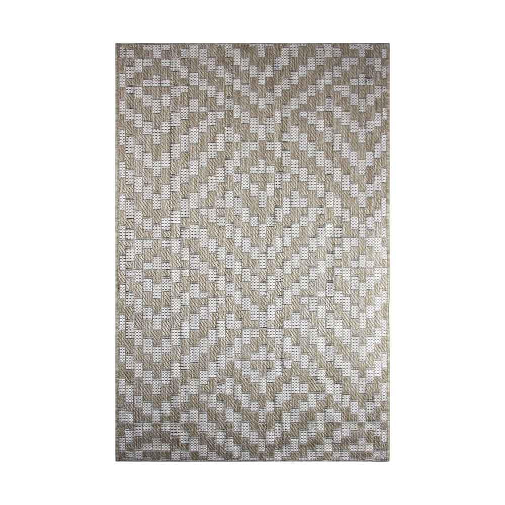 OLIVO.shop RESORT GEOMETRIC BEIGE Tappeto arredo per terrazzo, Tappeto arredamento moderno per esterno, Tappeto moderno esterno, varie misure disponibili (150x220 cm)
