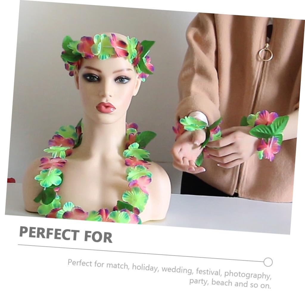 STOBOK 2juegos Hawaiano Leis Collar Diadema y Pulsera De Flores Para Fiestas Tropicales Decoración De Eventos Cumpleaños y Luau