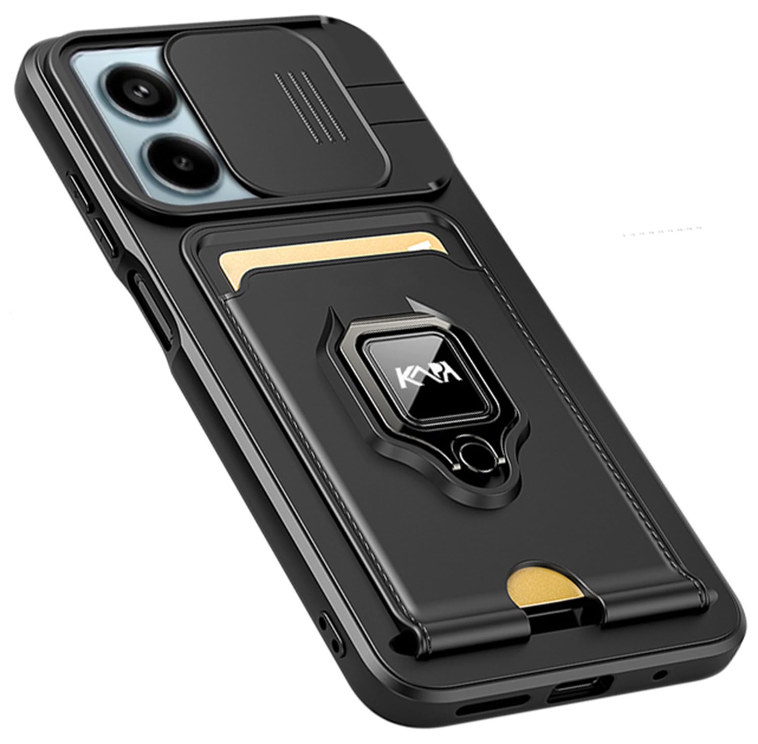 Kapa Bisen Back Cover for Redmi Note 13 Pro (5G) | Inbuilt Camera Slider Ring Stand and Card Pocket Shockproof Slim Bumper Back Case (Black) (B0D2DCVBJR) Amazon Price History, Amazon Price Tracker