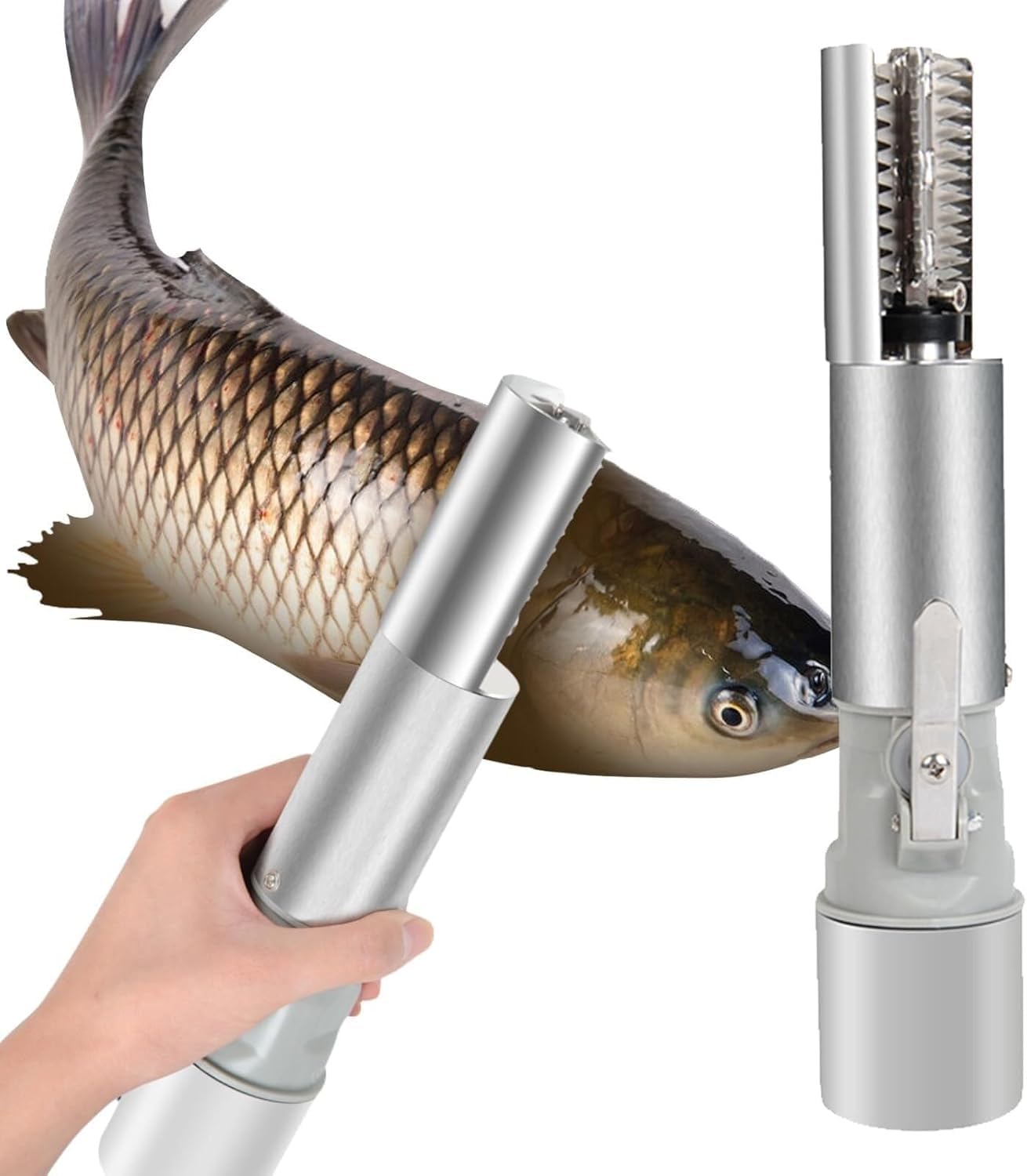 Descamador de pescado eléctrico inalámbrico con 2 cabezales y batería.