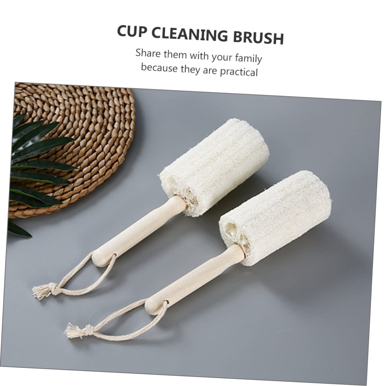 UTHCLO Safe Reusable Loofah Cup Brush Wood Handle Bottle Brush Dish Wand Large Bottle Cleaning Supply