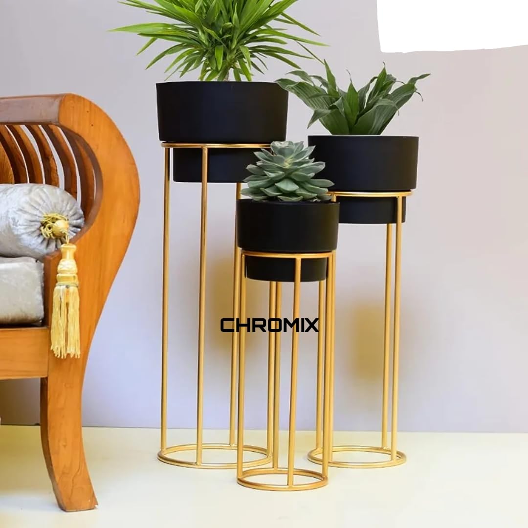 CHROMIX® Black Metal Floor Plant Stands For Living Room, Bedroom, Resturant, Office Display Plant Stand Tall Plant stand for Indoor & Outdoor Iron Plant stand with pot set of 3 (Black) (B0C7WL3MMW) Amazon Price History, Amazon Price Tracker