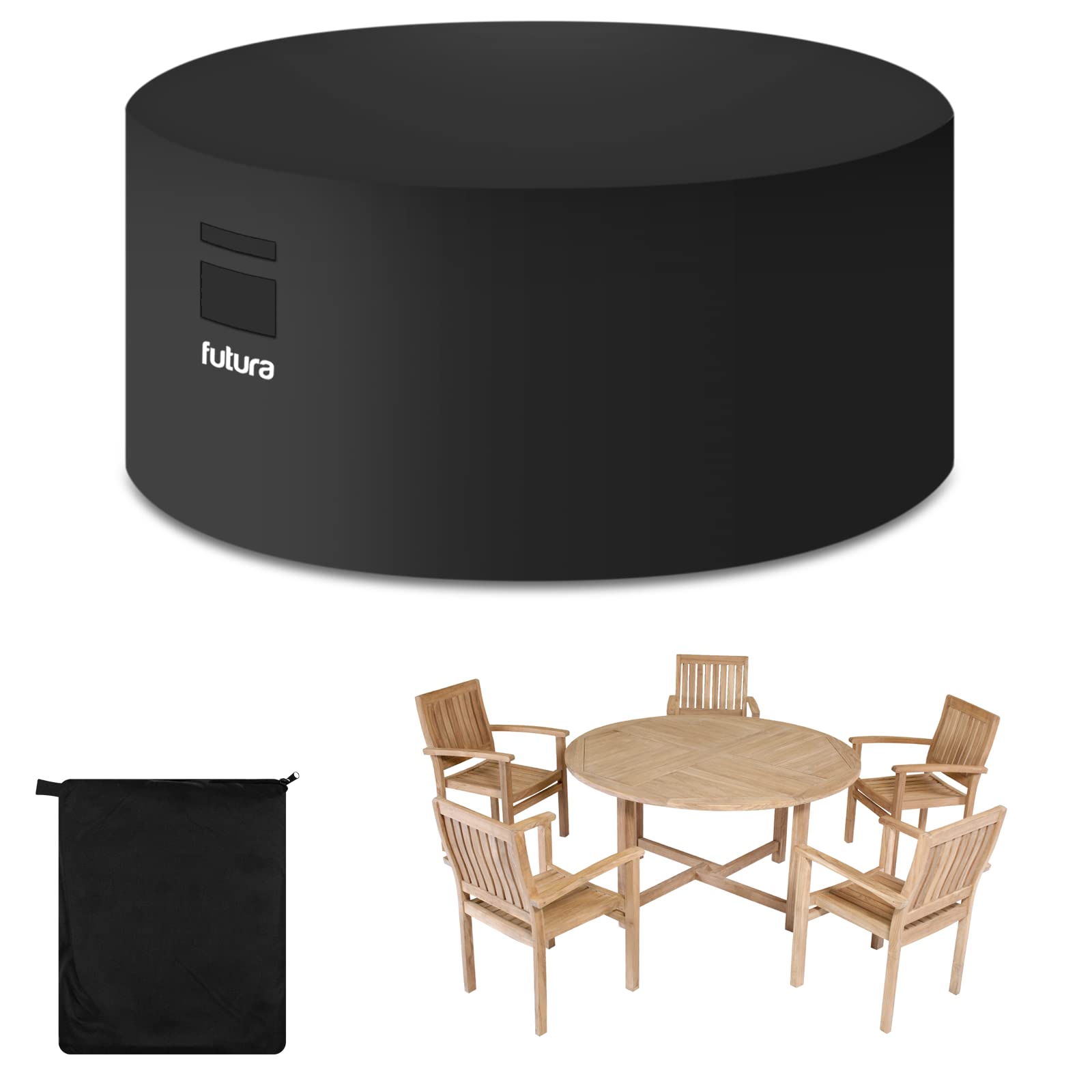 Futura Round Garden Table Cover 190x80cm Waterproof 600D Oxford Fabric, Heavy Duty Outdoor Patio Cover with Air Vents, UV Protection, PVC Lining and Fits Round Garden Furniture