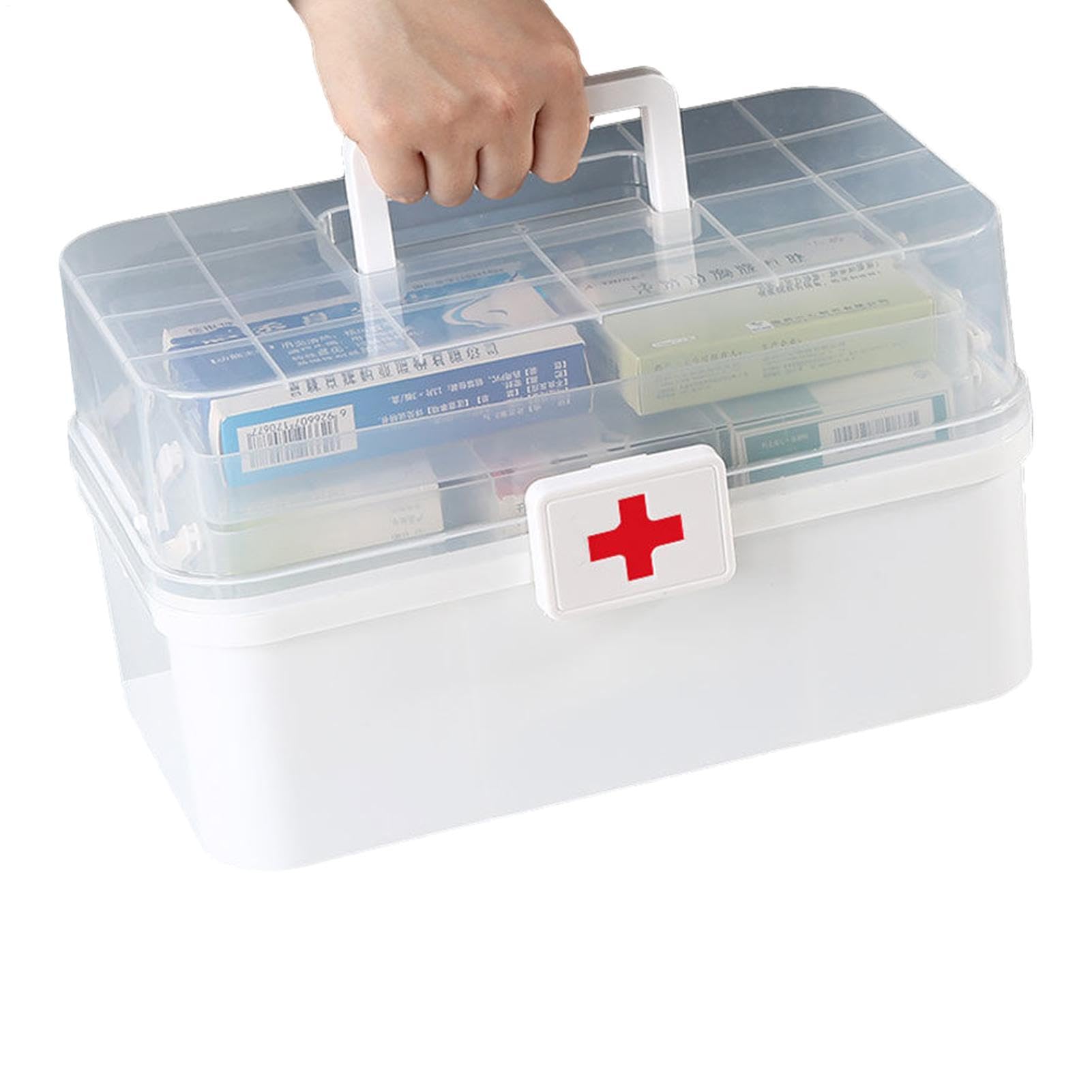 Organizer per medicinali | Armadietto medicinale a 3 strati per la conservazione della famiglia – Valigetta per medicinali con manico e fibbia, organizer per kit medici familiari per campeggio, scuola