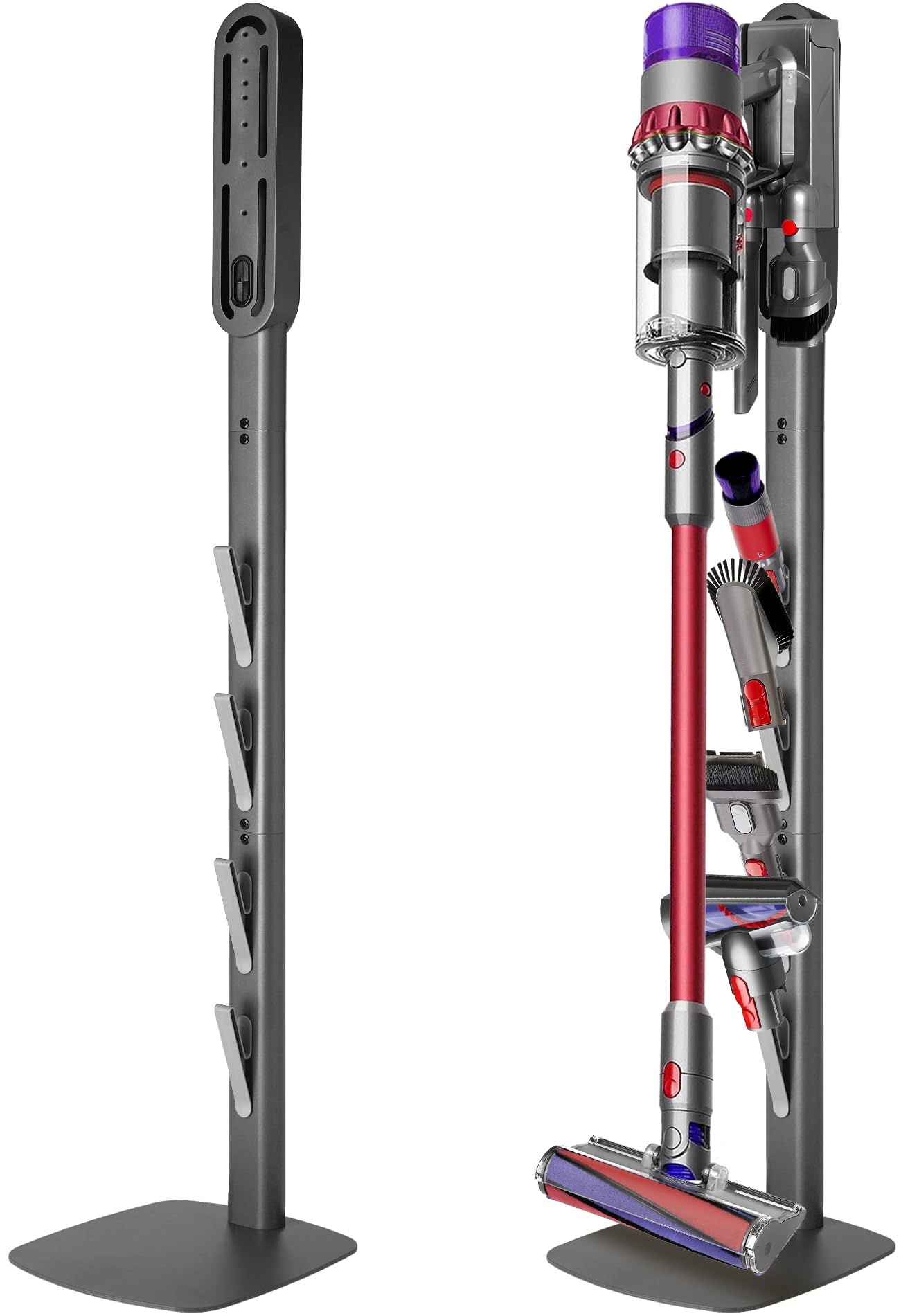 JUPELI Staubsauger Ständer – Kompatibel mit Dyson V16, Gen5, V15, V12, V11, V10, V8, V7, V6 – Metall Bodenständer mit 4 Haken, stabiler Sockel, bohrfreie Halterung für Zubehör-Aufbewahrung
