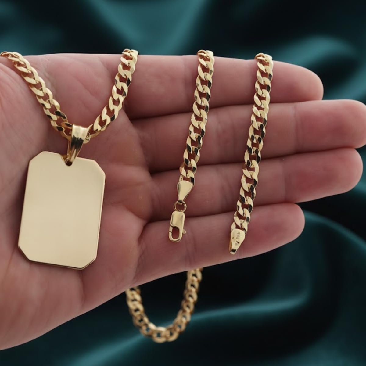 ZELYA Vergoldete 925/585 14K Panzerkette 2/3,8/5/ 5,6/6,5 mm mit Dog Tag Anhänger – Herren Halskette Gold kette– Erkennungsmarke personalisiert, Kette und box mit Gravur, hundemarke lange 45–70 cm