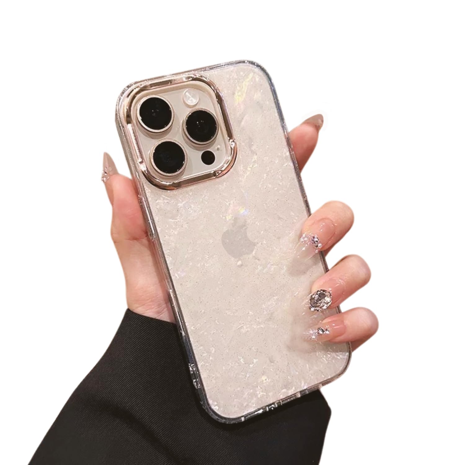 saymi's パール シェル ラメ 韓国 iPhone15 ケース 大理石みたいな美人ケース ゴールドライン ほんのり透け感 パウダーラメ 可愛い おしゃれ (iPhone15)