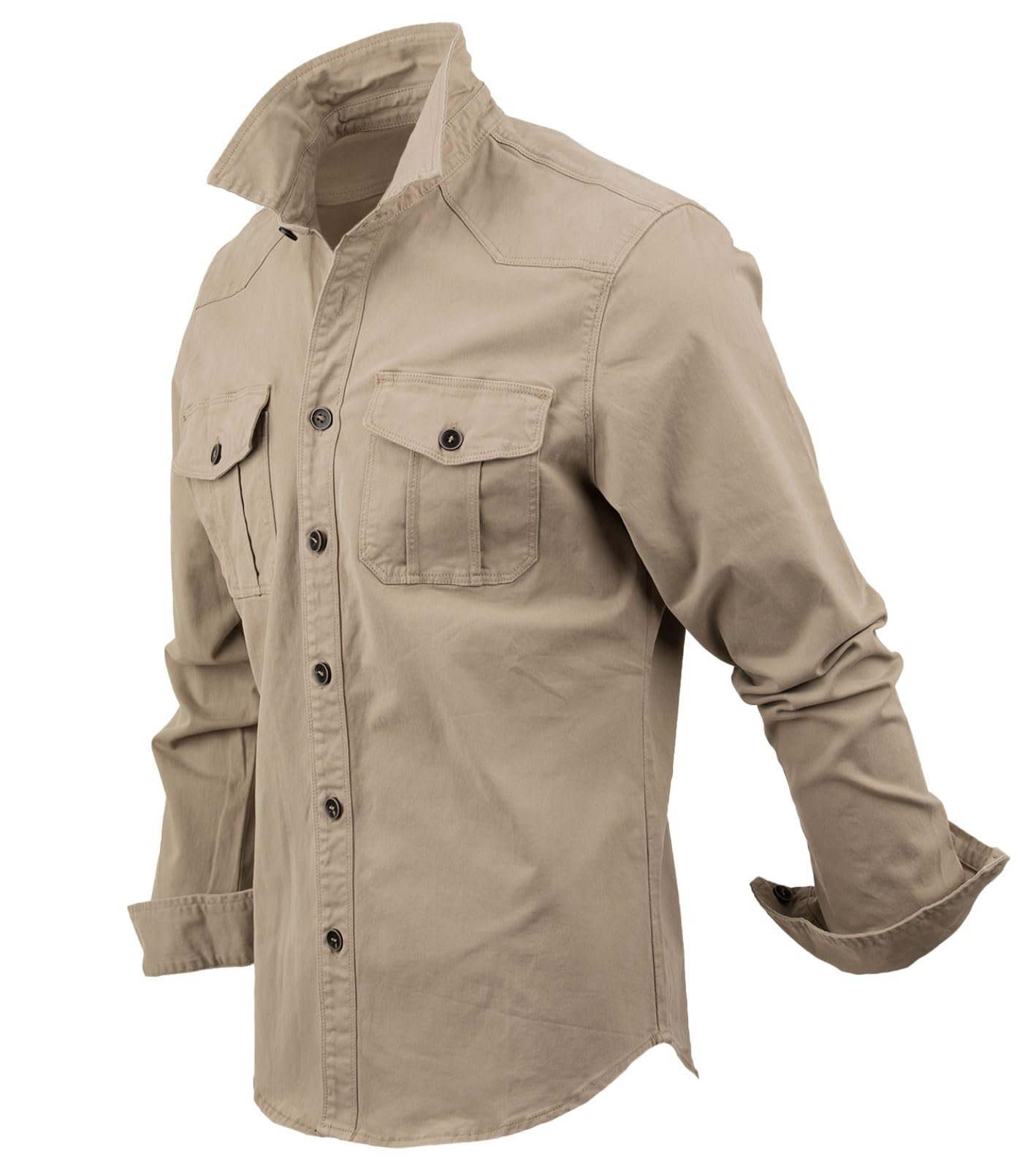 Instinct Camicia Uomo Cargo a Maniche Lunghe - Slim Fit Militare con Tasche Frontali e Bottoni - Casual e Tattica, Ideale per Lavoro ed Escursionismo