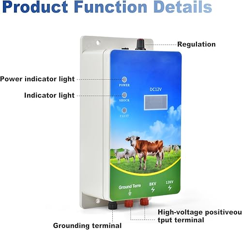 Miniatura 6 de Cargador eléctrico para valla de 6 millas, 8-12 KV 2 julios de salida de alta potencia, pantalla LED, valla eléctrica eléctrica múltiple de CA CC