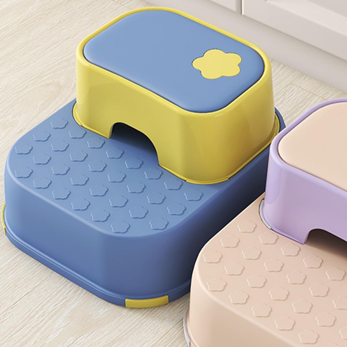 Hemoton Household Boy Girl Step Stool Dual Layer Anti-Slip Safety Stool for Bathroom Kitchen and Playroom Sturdy Lightweight Non-Slip Pads for Boy Girl and Adults Compact Design Blue