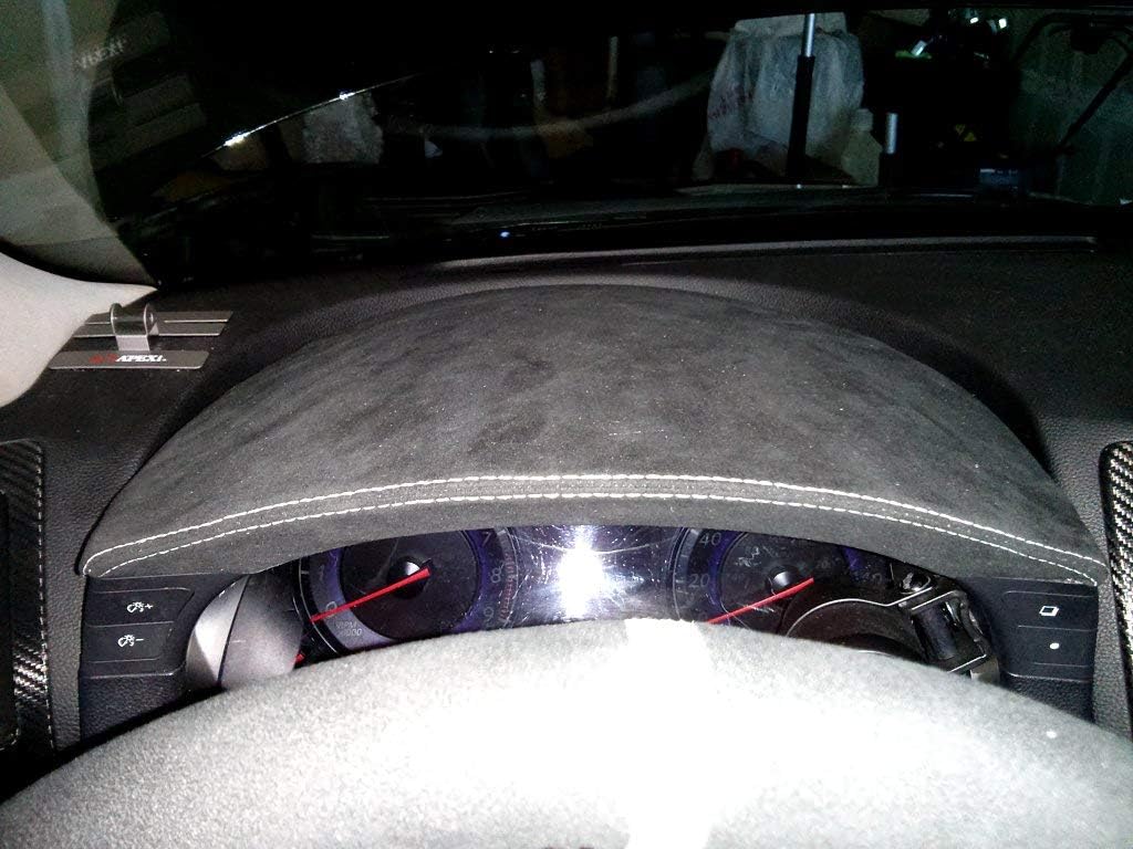 RedlineGoods Gauge Hood Cover Compatible with Nissan Skyline 370GT 2008-14. Tailor Made - not Universal. Genuine top-Grade Italian Black Suede (Alcantara) with Blue Thread