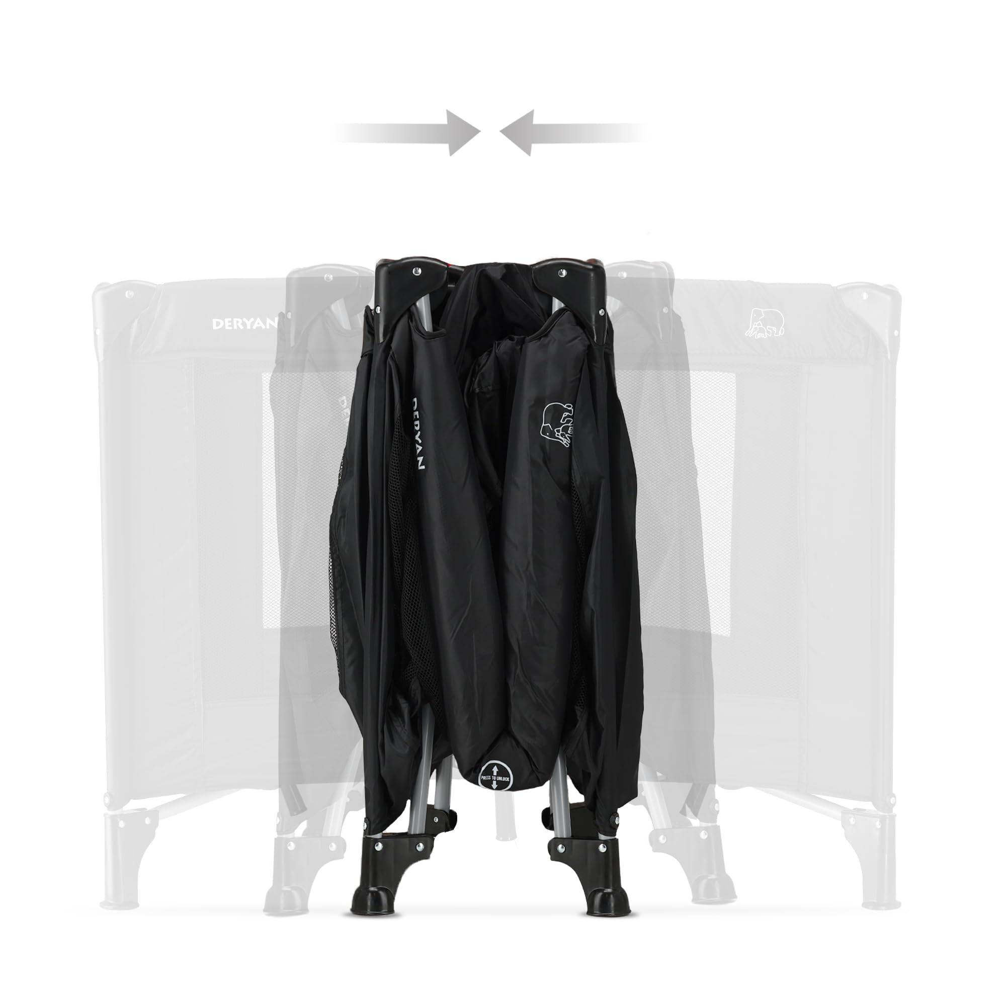 Deryan Lit Parapluie Bébé avec Matelas Inclus, 0-5 Ans (0-20 kg), Léger 4 kg, Grand Matelas, Ouverture Latérale, Design Pliable, Sac de Transport Inclus, 100 x 100 cm (Noir)