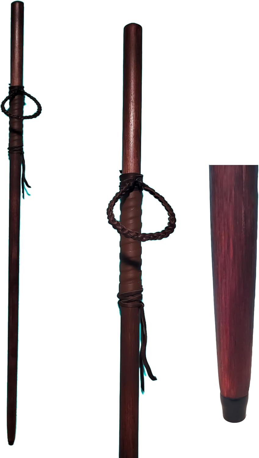 Hickory Hiking Staff 60 in. x 1-1/8 in. Leather Handle, Wrist Strap & Rubber Tip.