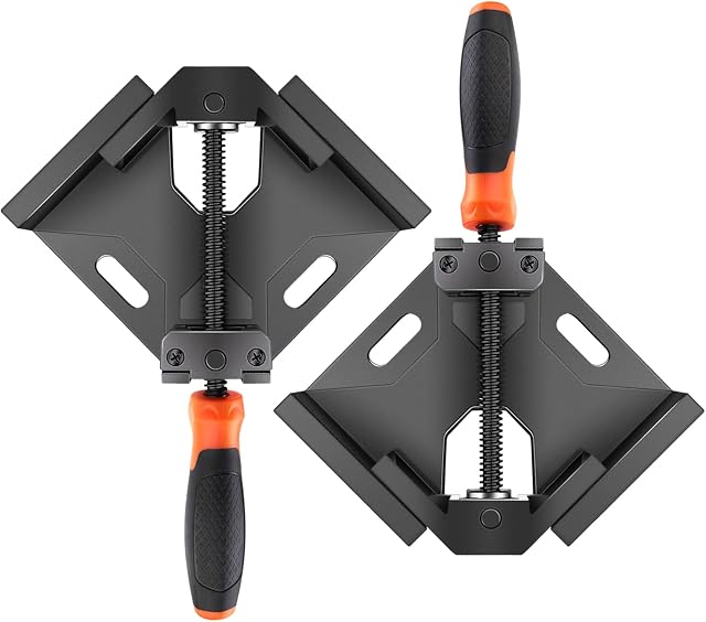 ENGiNDOT Corner Clamp 2Pcs, Right Angle Clamp 90 Degree for Woodworking, Aluminum Alloy Frame Clamp, Adjustable Swing Jaw, Carbon Steel Threaded Rod, Ideal for Welding, Framing, Drilling, Doweling