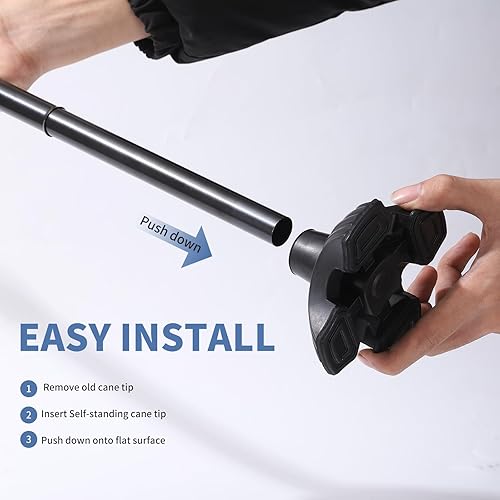Miniatura 4 de Puntas de bastón, 34 pulgadas, punta de bastón cuádruple, puntas de goma autoportantes para bastones de caminar, bastones plegables