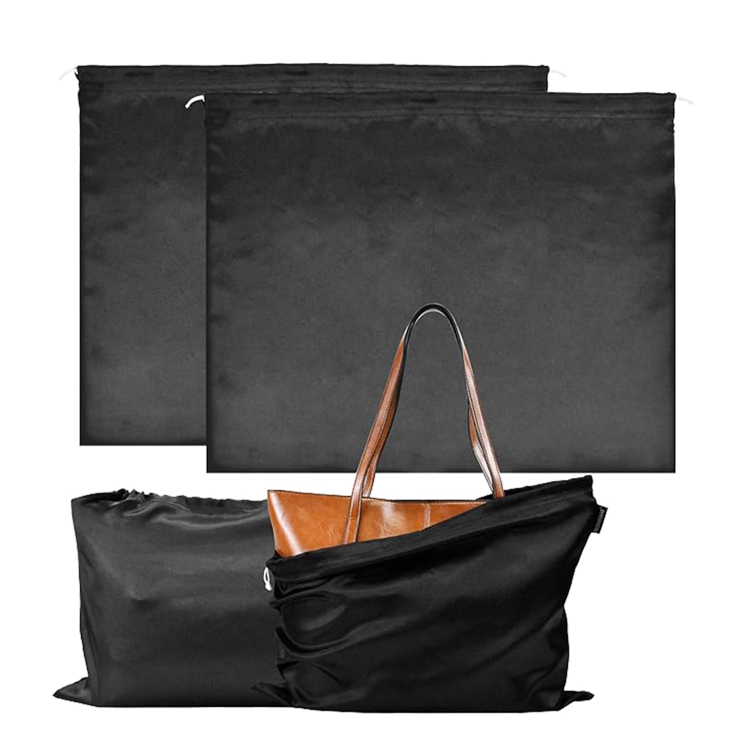 Handbag & Purse Covers – Pack of 2 Scratch-Proof Polyester Dust Bags for Handbags, Purses, and Shoes with Drawstring Closure - Black (Black, 19.6 × 15.7 in)-image-22