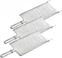 Grelha Dupla Folha Grande Churrasco Peixe Frango Linguiça Aço (3, CROMADO)