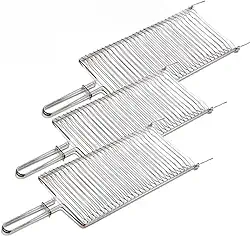 Grelha Dupla Folha Grande Churrasco Peixe Frango Linguiça Aço (3, CROMADO)