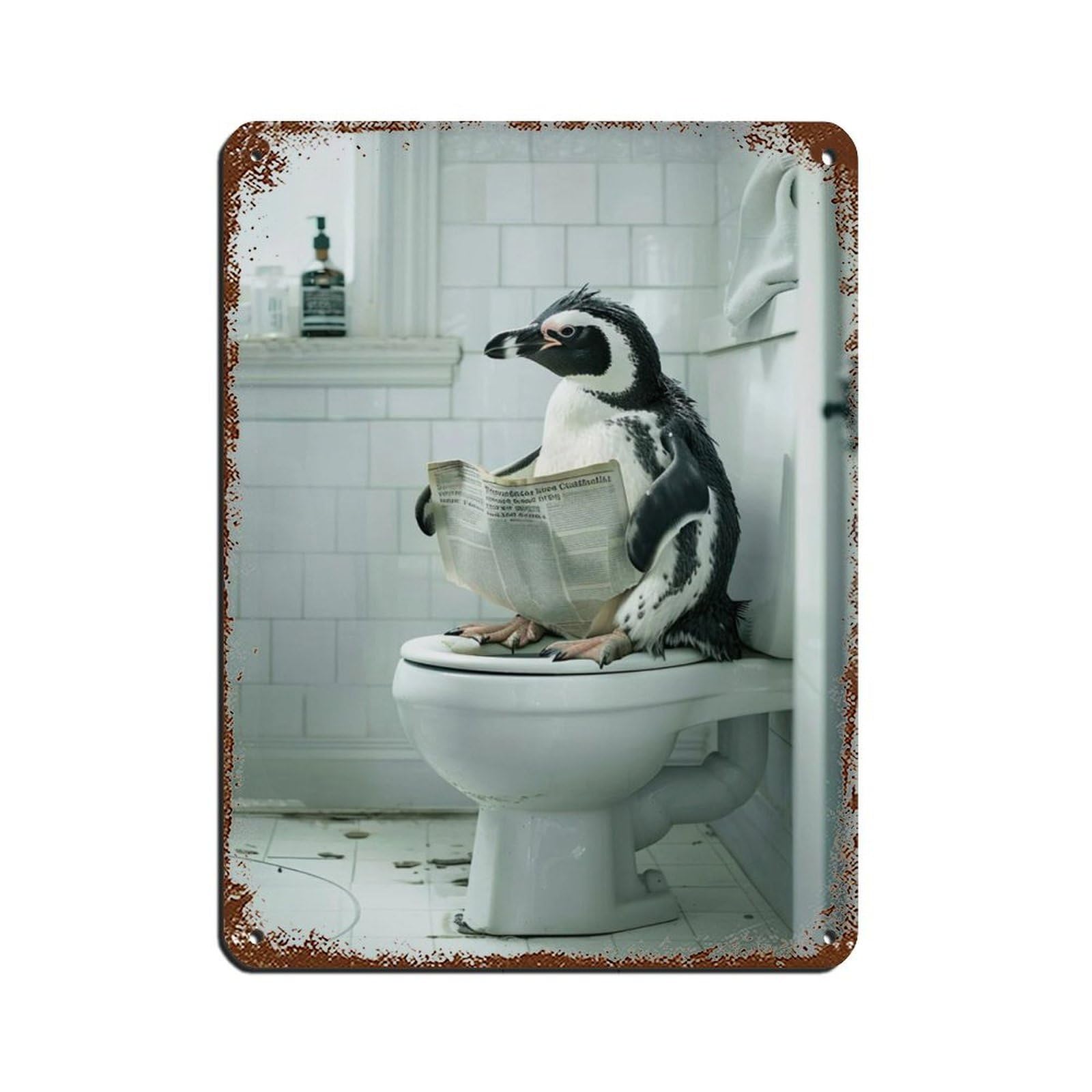Penguin Sitting on The Toilet Reading A Newspaper (6) Retro Poster Metal Tin Sign Chic Art Retro Iron Painting Bar People Cave Cafe Family Garage Poster Wall Decoration 12x16inch(30x40cm)
