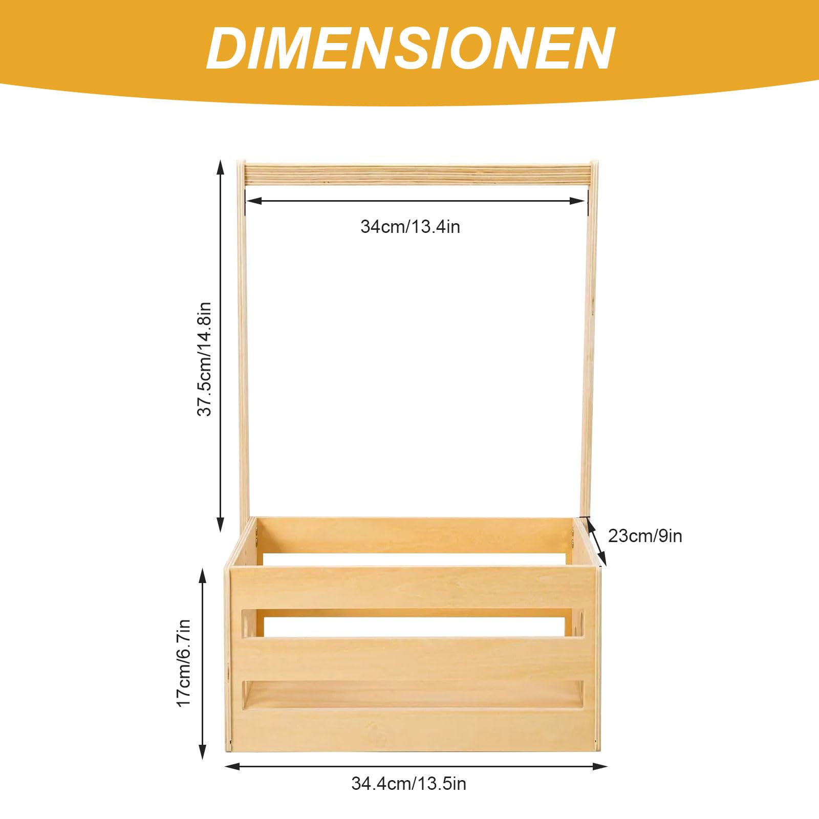 WORLUDE Wooden Crate with Handle, Baby Shower Crate Closet with Hanging Rail Wooden Storage Crates - Image 4