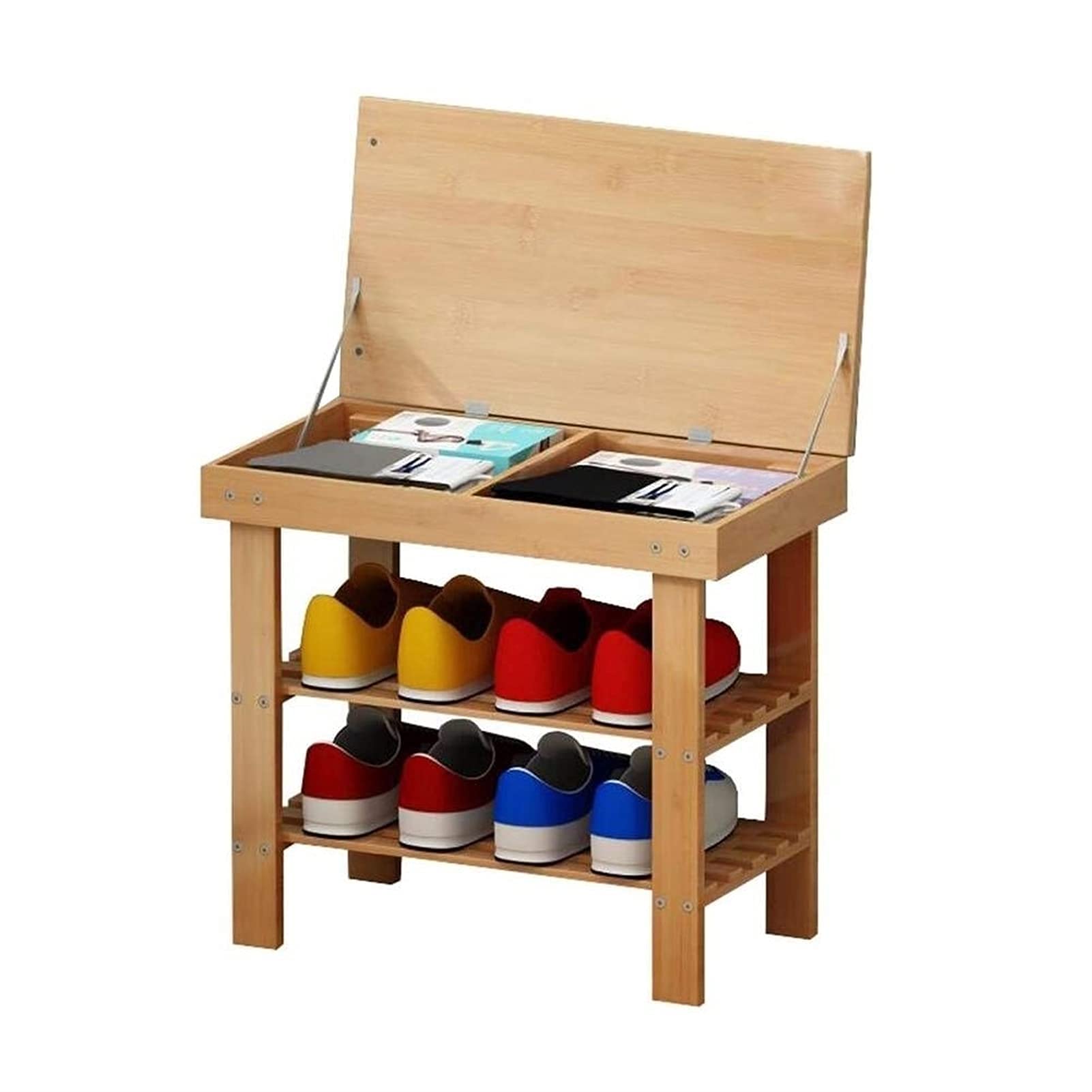 Étagère à chaussures multifonctionnelle en bambou avec banc de rangement