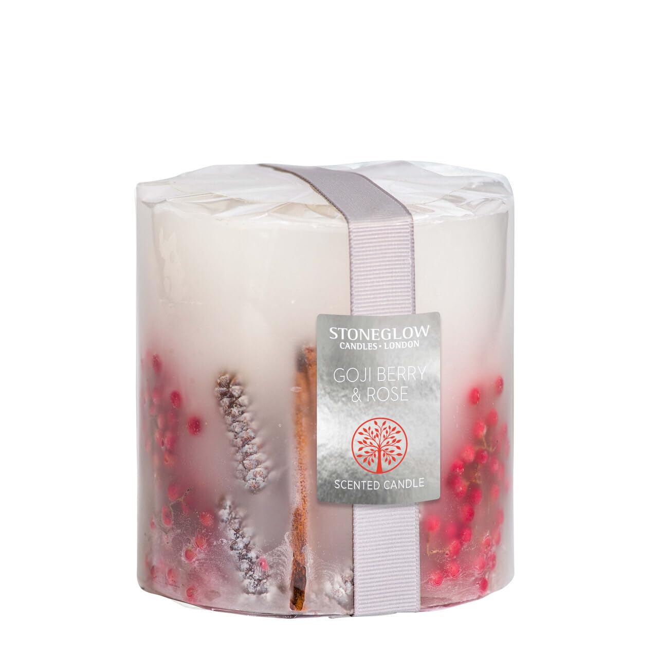 Stoneglow Pink Nature's Gift Collection - Goji Berry & Rose Inclusion Pillar Scented Candle