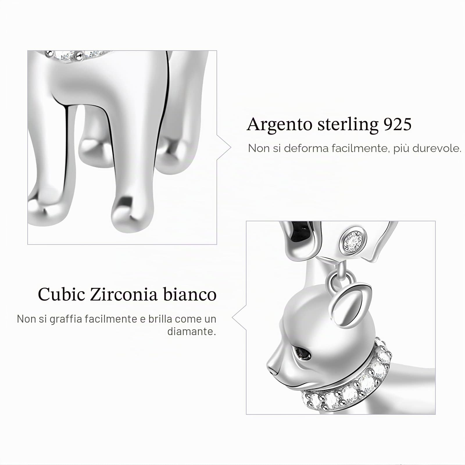 GNOCE Ciondoli per cane cucciolo per braccialetto/collana in argento sterling 925 Chihuahua bassotto ciondolo per donne e ragazze amanti degli animali