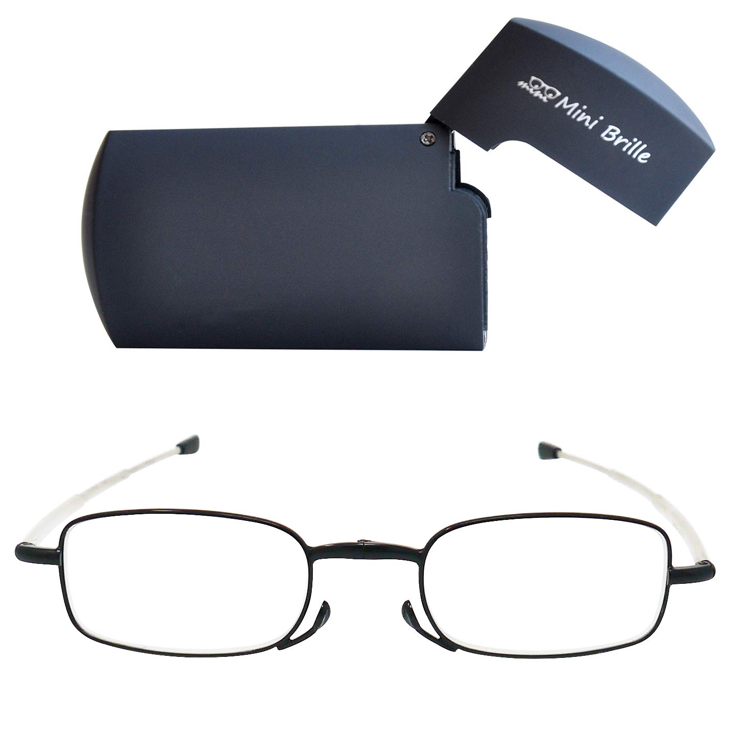 Mini Brille Gafas de Lectura Plegables de Metal Compactas con Patillas Telescópicas, Estuche Flip Top incluye, Gafas de Lectura Pequeñas de Bolsillo Hombres y Mujeres