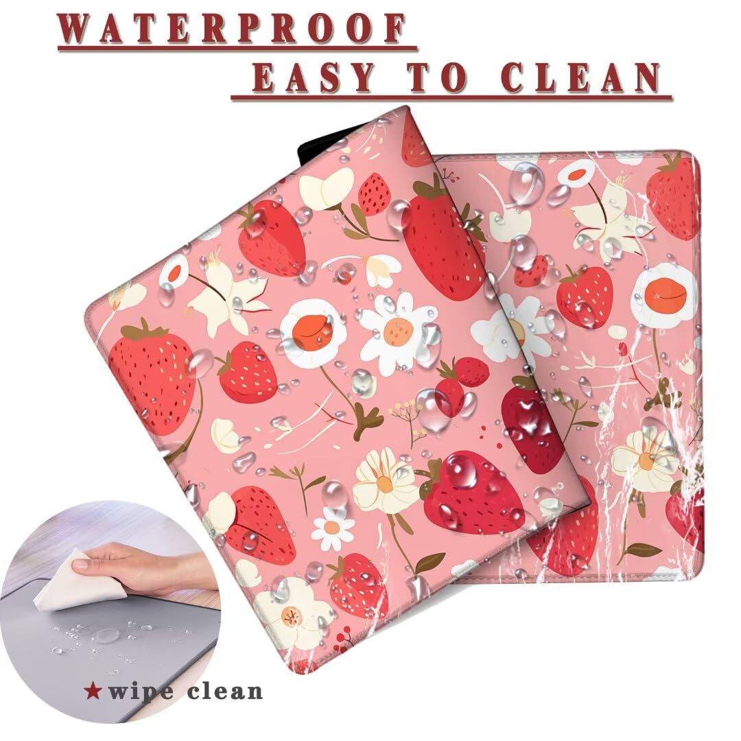 Tappetino per Mouse da Gaming, Tappetino Mouse Pad XXL Grande, Mousepad con Impermeabile e Antiscivolo, Lavabile Sottomano Copri Scrivania, Tappetini Tappeto Mouse Mat 1000x500x4mm Strawberries