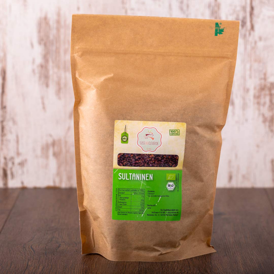 süssundclever.de® | Bio Rosinen | Sultaninen | 5 kg (5 x 1 kg) | hochwertiges Naturprodukt | plastikfrei und ökologisch-nachhaltig abgepackt