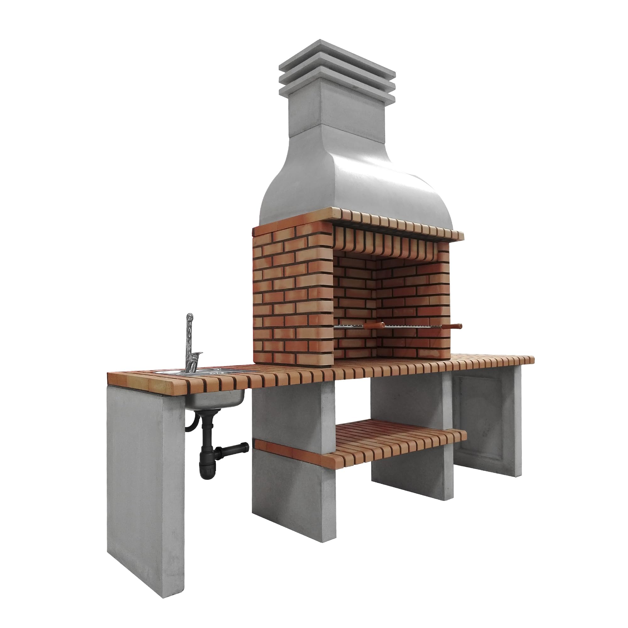 MAESTRO FERRETERO MOVELAR – Barbecue a legna prefabbricata e carbone modello Altea (grigio, arancione – 268 x 70 x 255 cm) Ref: M00042 – Cucina da esterno con lavabo per giardino e terrazza