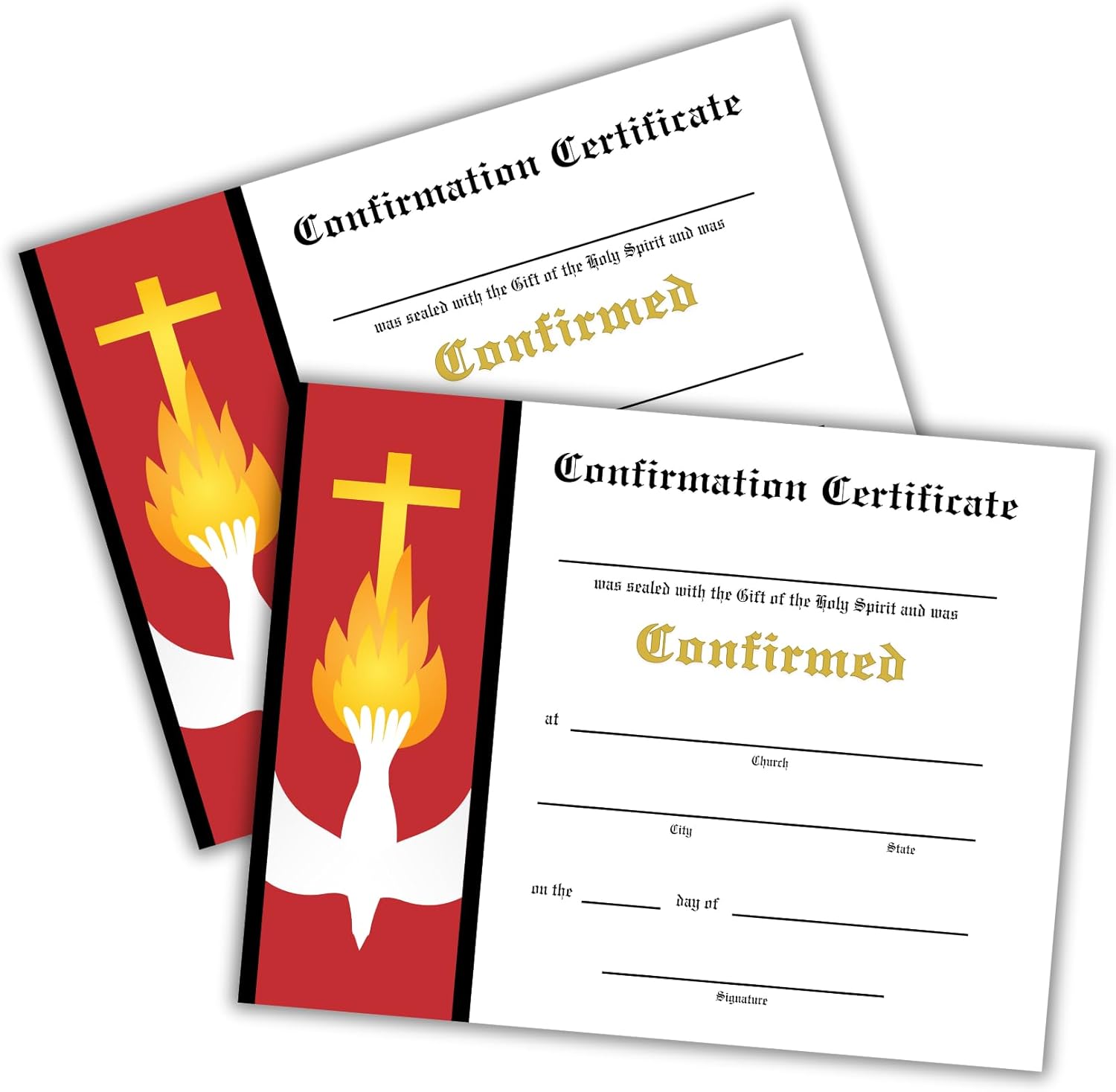 Lashicorn Catholic Confirmation Certificate Banner Line | 30 pk 8.5x11” First Holy Communion Paper Cards Bulk Gift of The Holy Spirit Religious Mass Card Sacraments Church (Horizontal Red Border) 30 Pk Regular Paper